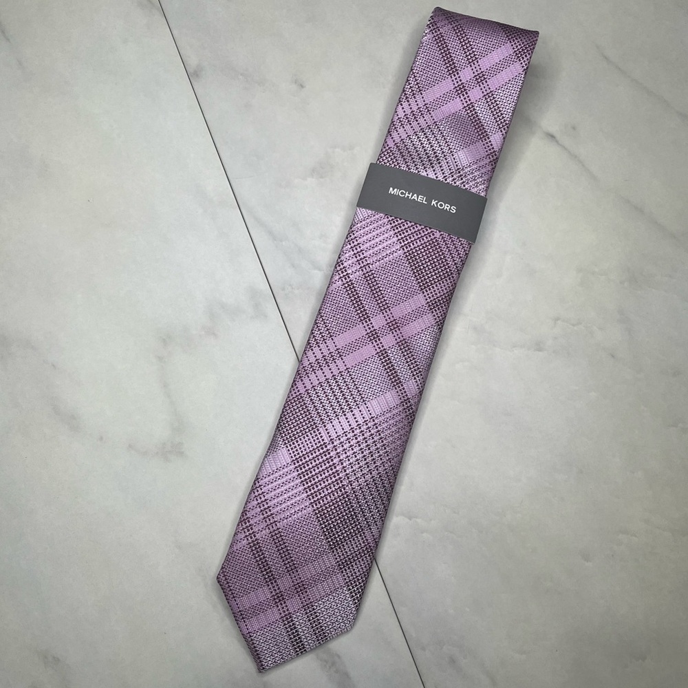 Michael Kors Purple and Silver Tie Plaid Office Wear Formal Events Business NWT